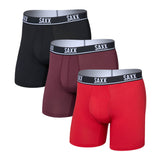 Saxx Essential Performance 3-Pack Mesh Boxer Briefs, Classic Red/Maroon/Black