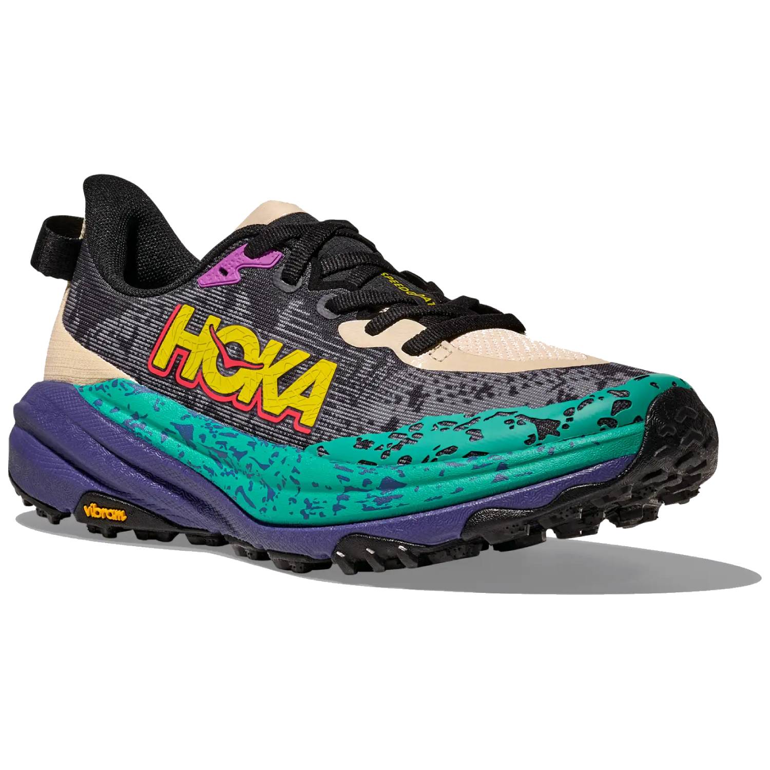 Hoka Speedgoat 6 Men's Trail Running Shoes,  Oatmeal/Mountain Iris
