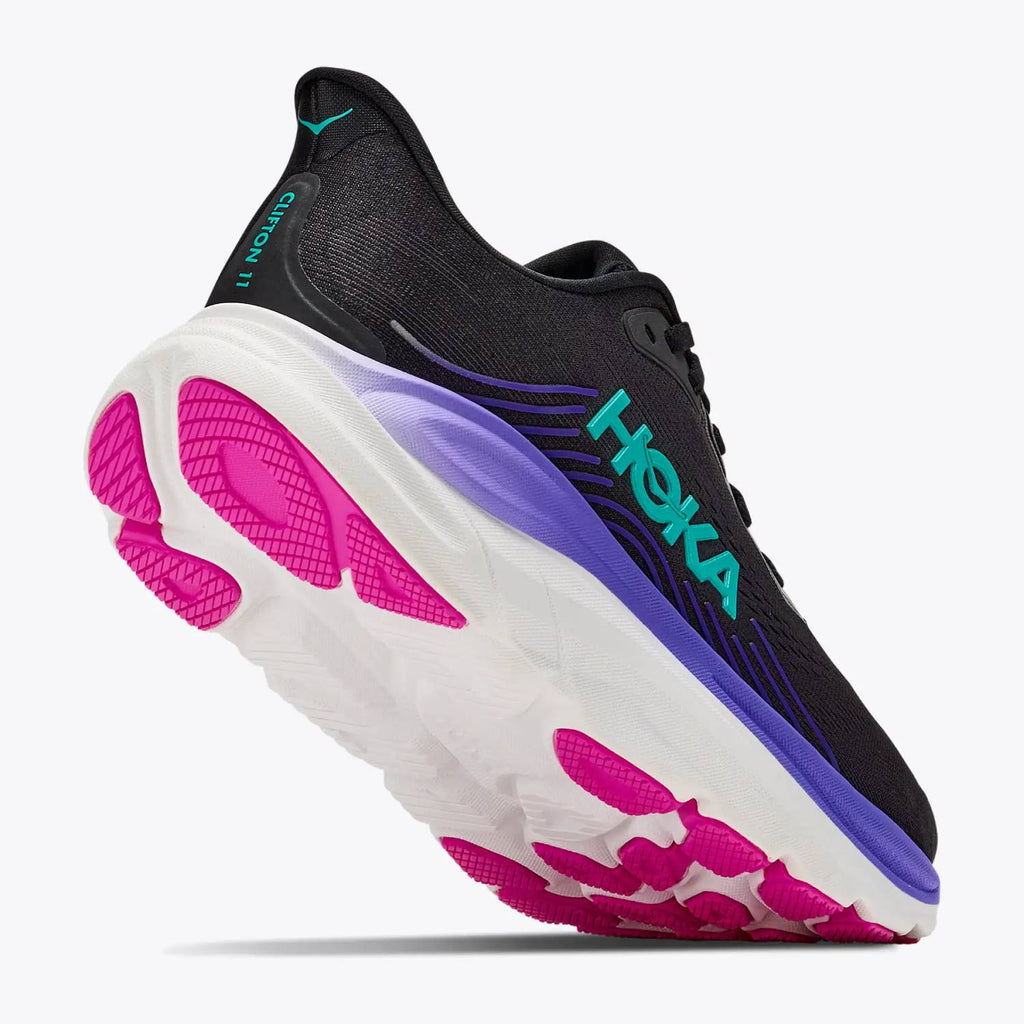 Hoka Clifton 11 Women's Running Shoes, Black/Neon Nebula
