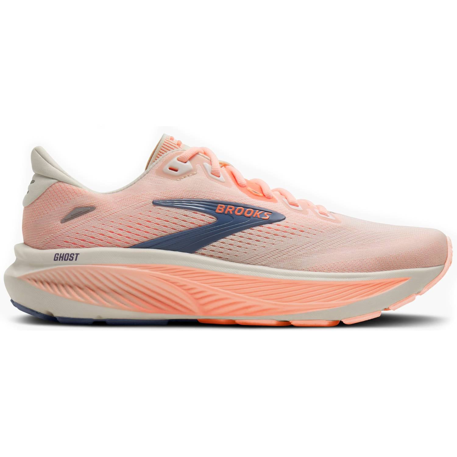 Brooks Ghost 18 Women's Running Shoes, Star White/Cyber Peach/Grey