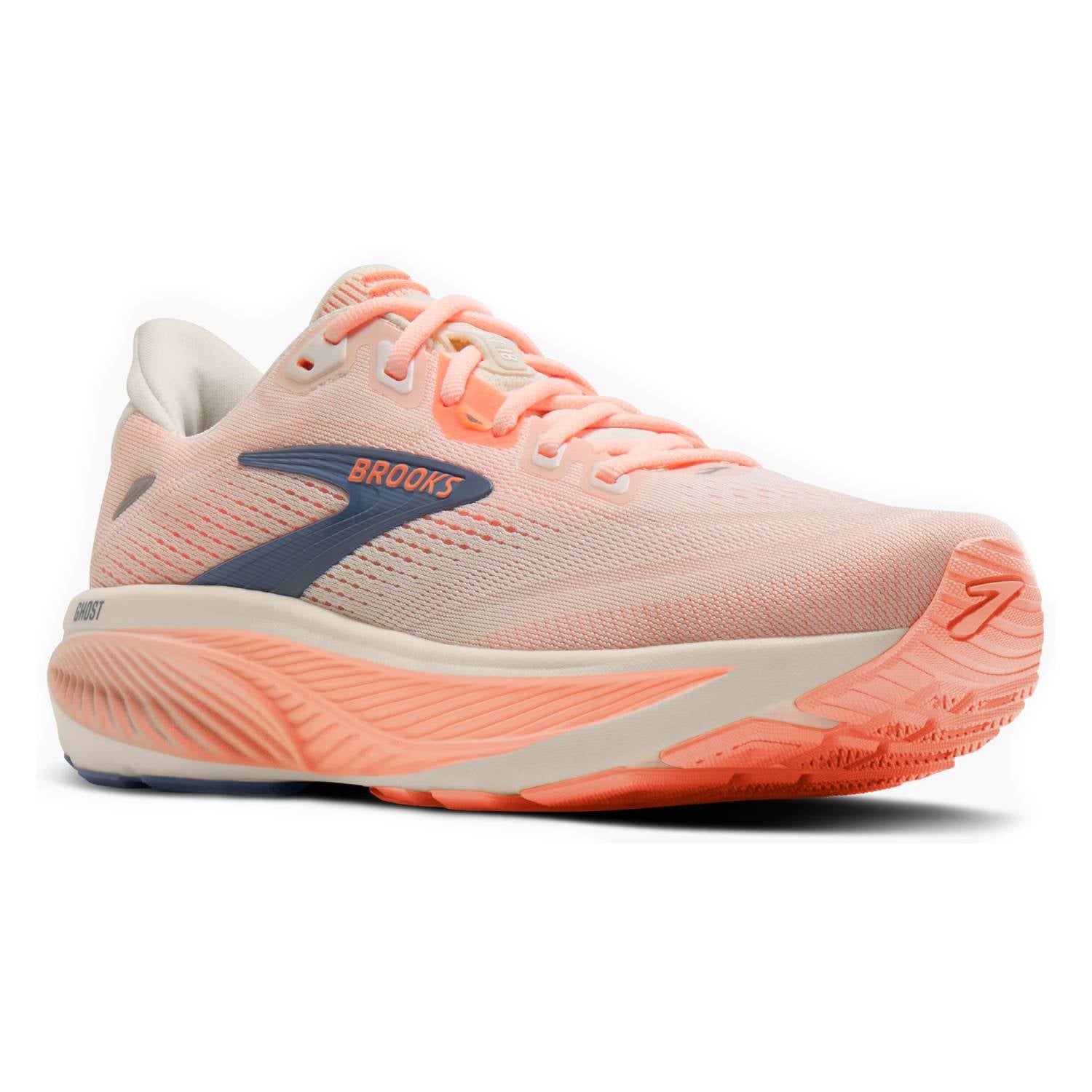 Brooks Ghost 18 Women's Running Shoes, Star White/Cyber Peach/Grey