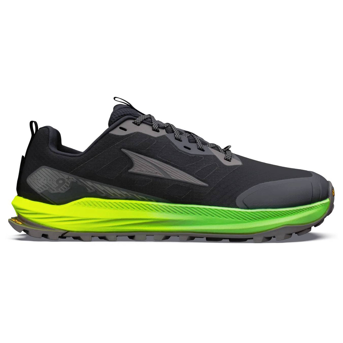 Altra Lone Peak 9+ Men's Trail Running Shoes, Black/Dark Gull Grey/Green Gecko Main image
