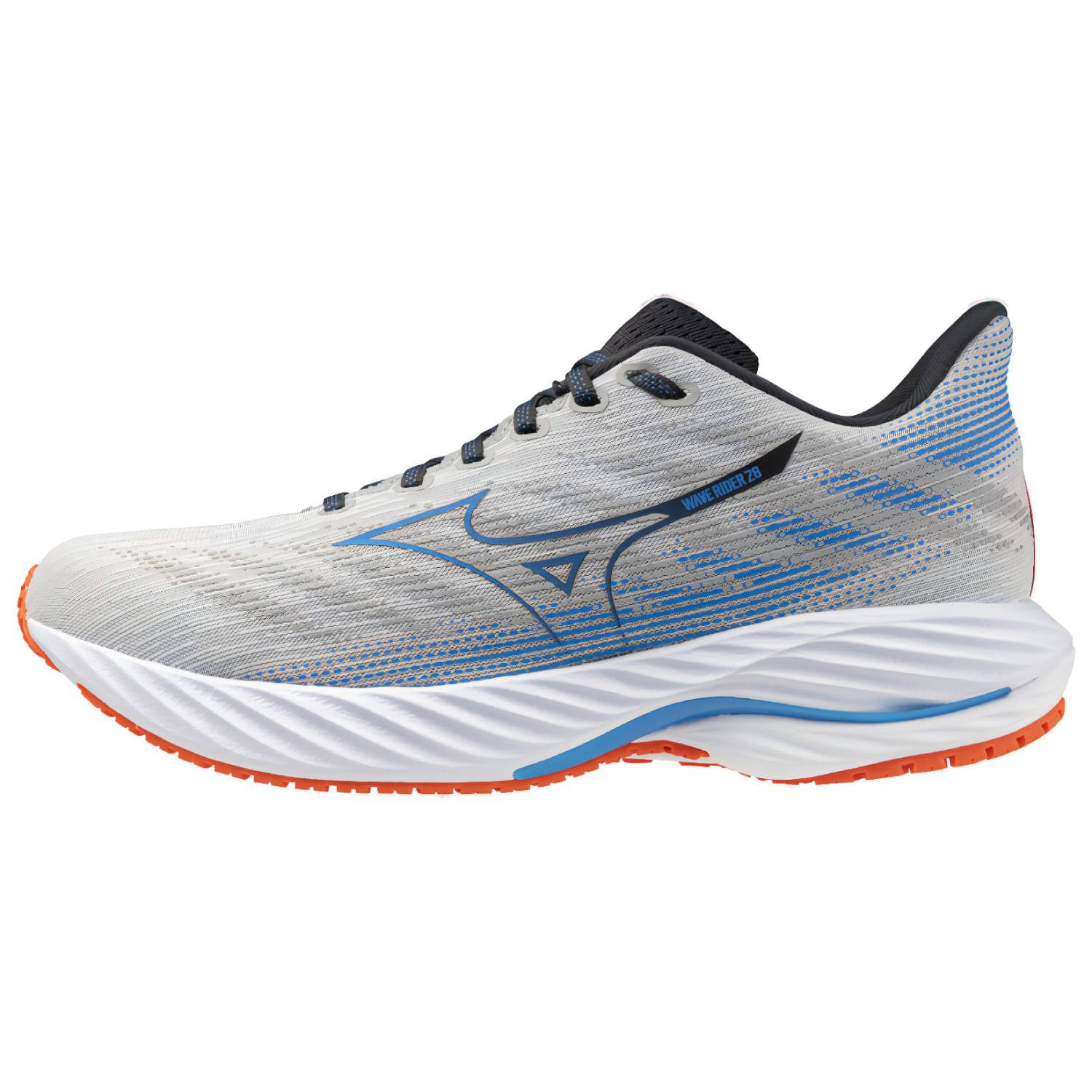 Mizuno Wave Rider 28 Men's Running Shoes, Nimbus Cloud/Blue Pace/Mizuno Ignition Red Main image