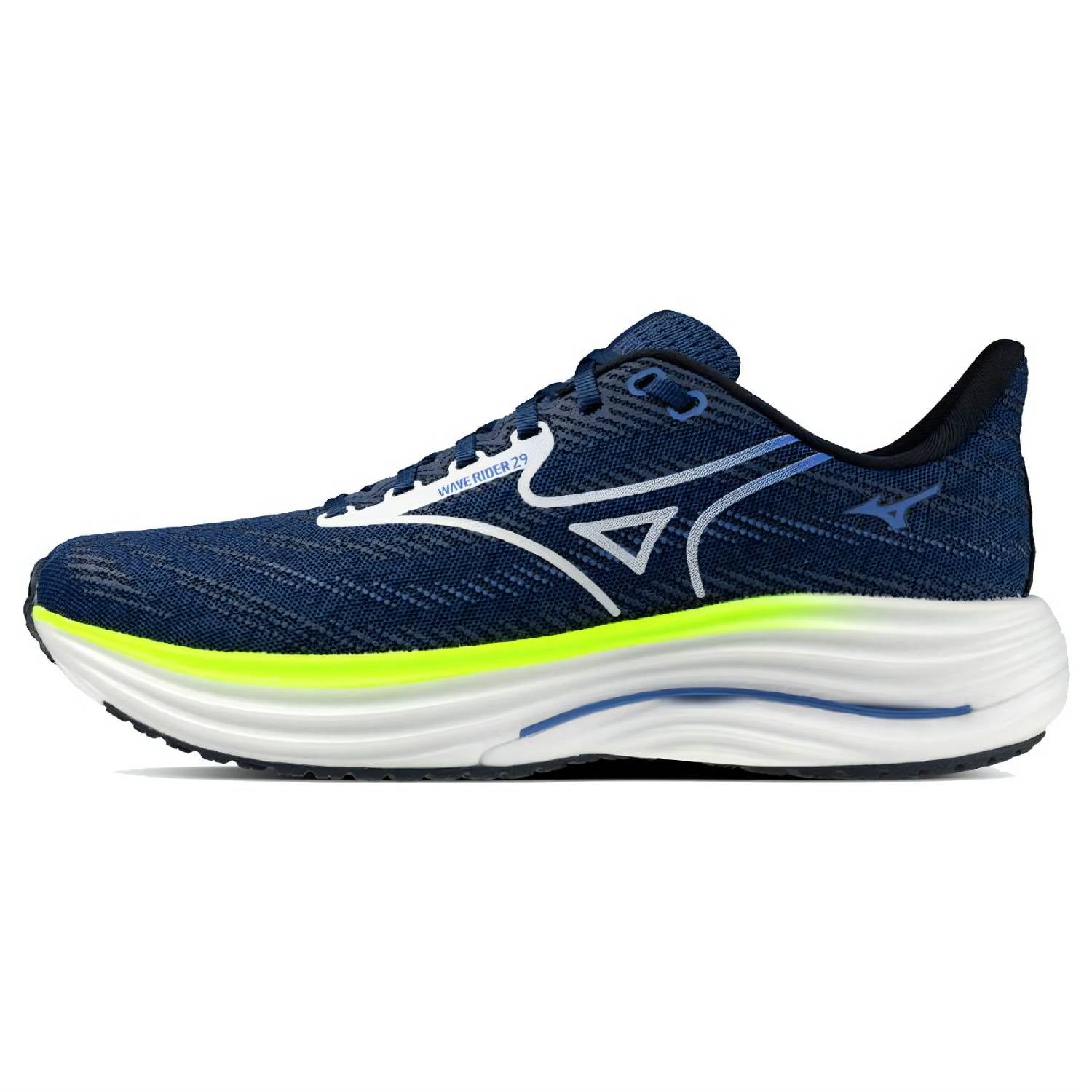 Mizuno Wave Rider 29 Men's Running Shoes, Estate Blue/White/Lightning Yellow Main image