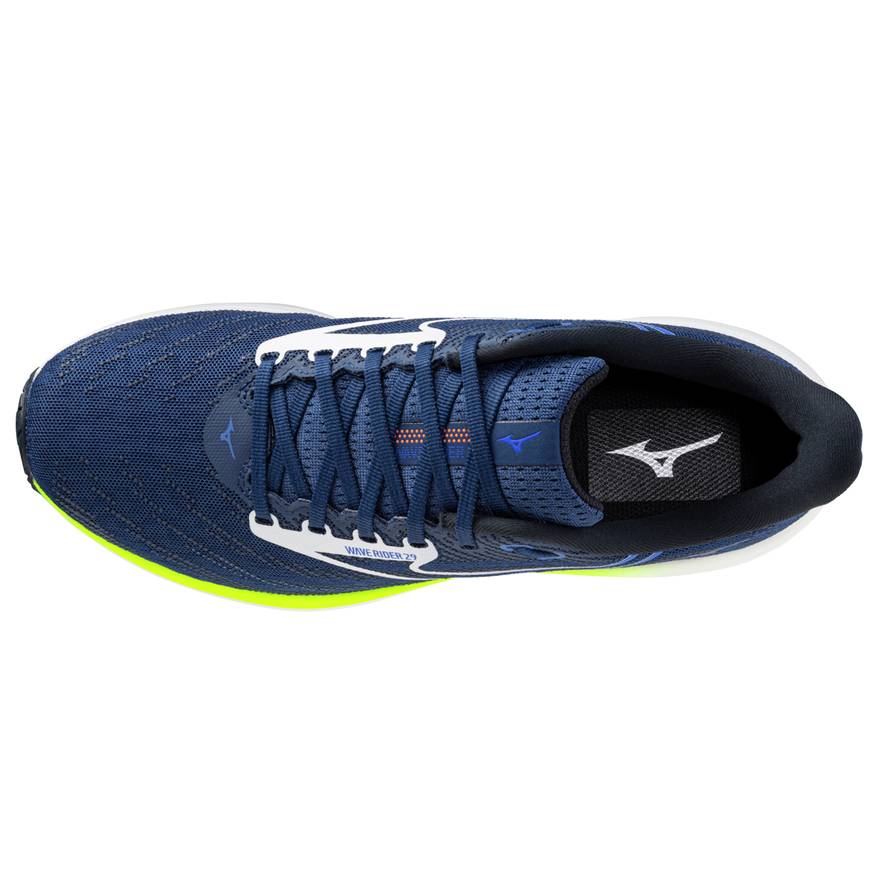 Mizuno Wave Rider 29 Men's Running Shoes, Estate Blue/White/Lightning Yellow