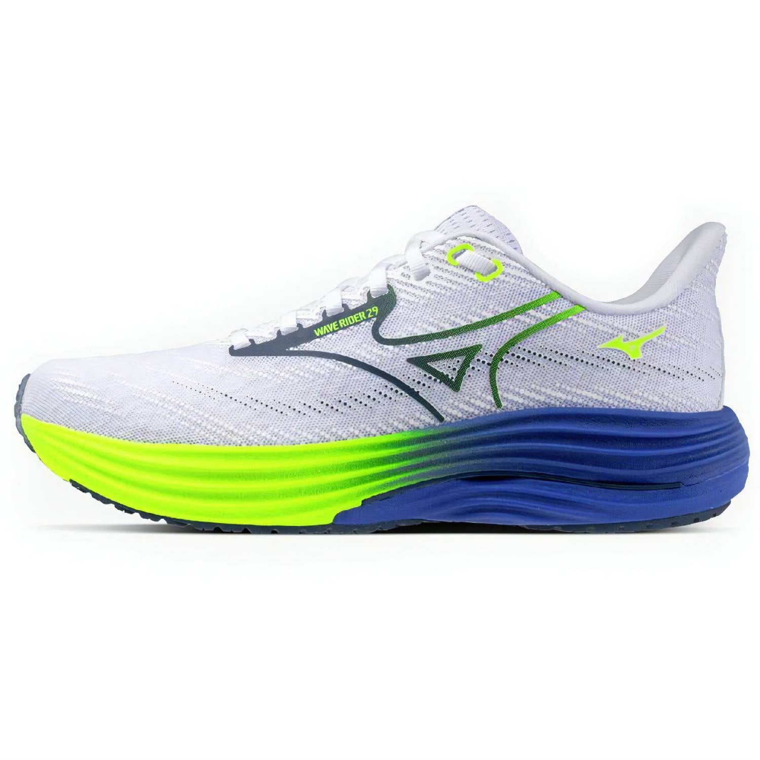 Mizuno Wave Rider 29 Men's Running Shoes, White/Estate Blue/Lightning Yellow Main image