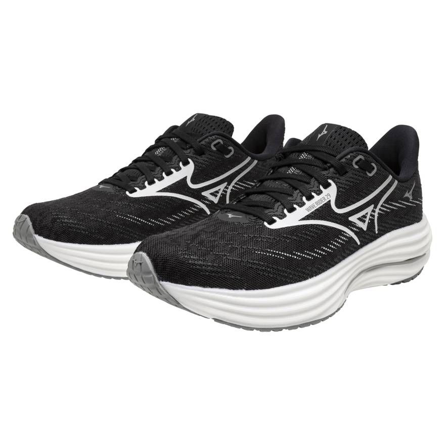 Mizuno Wave Rider 29 Women's Running Shoes, Black Sand/White/Black