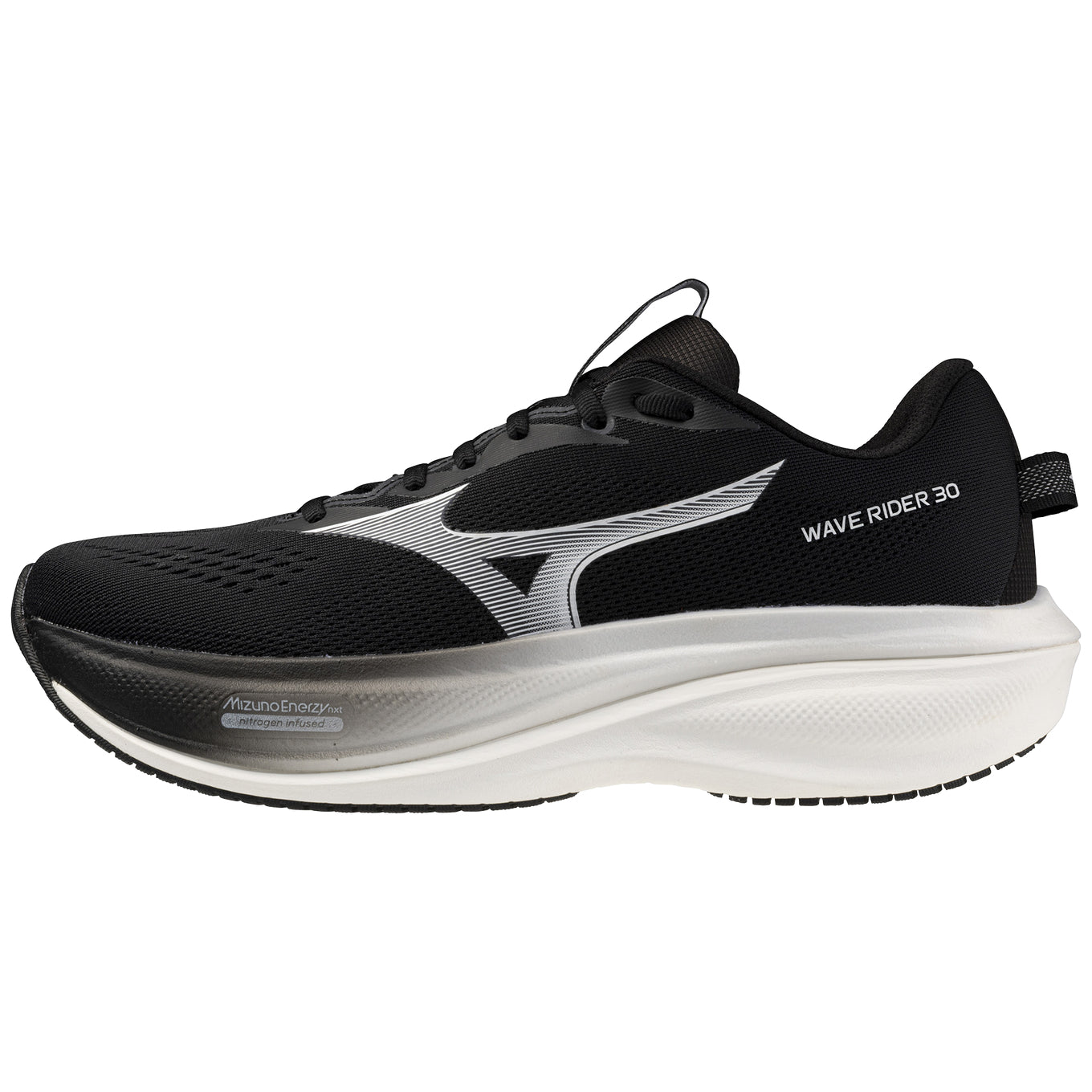 Mizuno Wave Rider 30 Men's Running Shoes, Black/White Main image