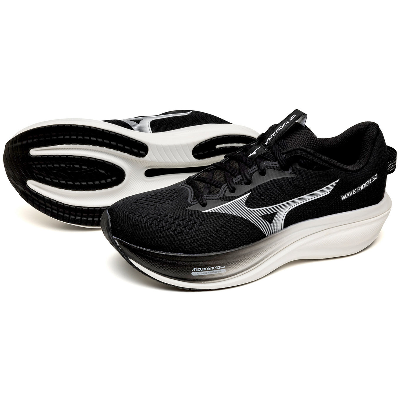 Mizuno Wave Rider 30 Men's Running Shoes, Black/White
