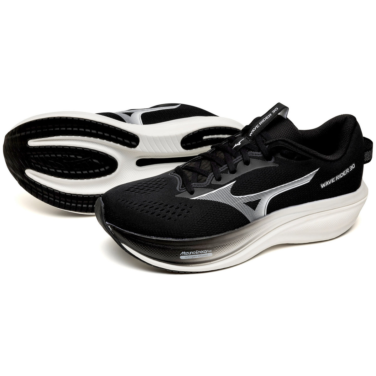 Mizuno Wave Rider 30 Men's Running Shoes, Black/White