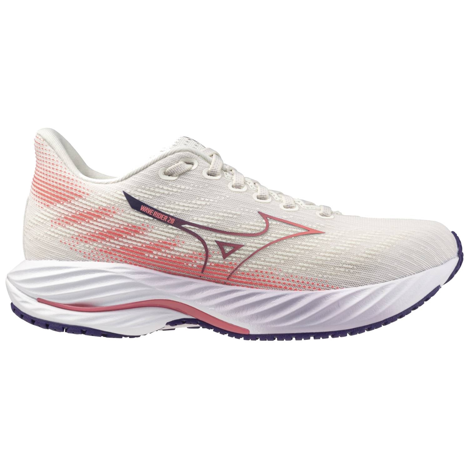 Mizuno Wave Rider 28 Women's Running Shoes, Snow White/Camellia Rose/Vintage Indigo Main image