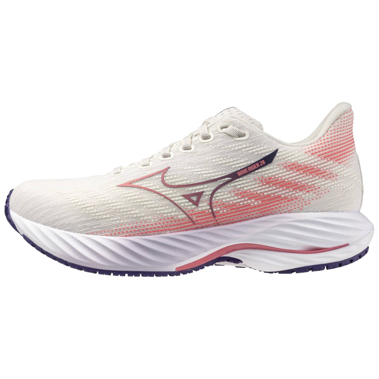 Mizuno Wave Rider 28 Women's Running Shoes, Snow White/Camellia Rose/Vintage Indigo