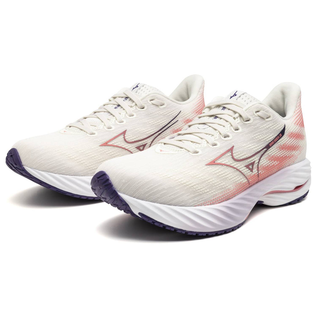 Mizuno Wave Rider 28 Women's Running Shoes, Snow White/Camellia Rose/Vintage Indigo