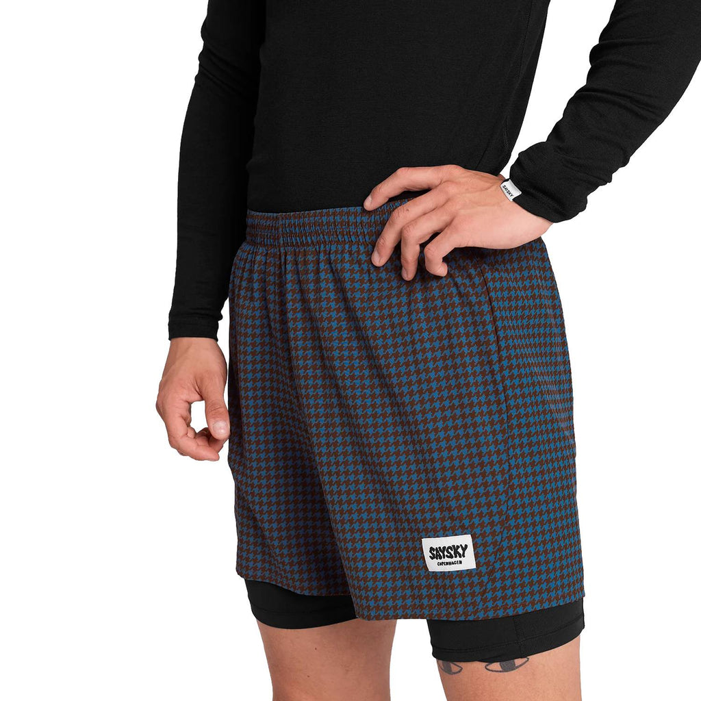 Saysky Houndstooth Pace 2 in 1 Shorts 5'', Blue AOP