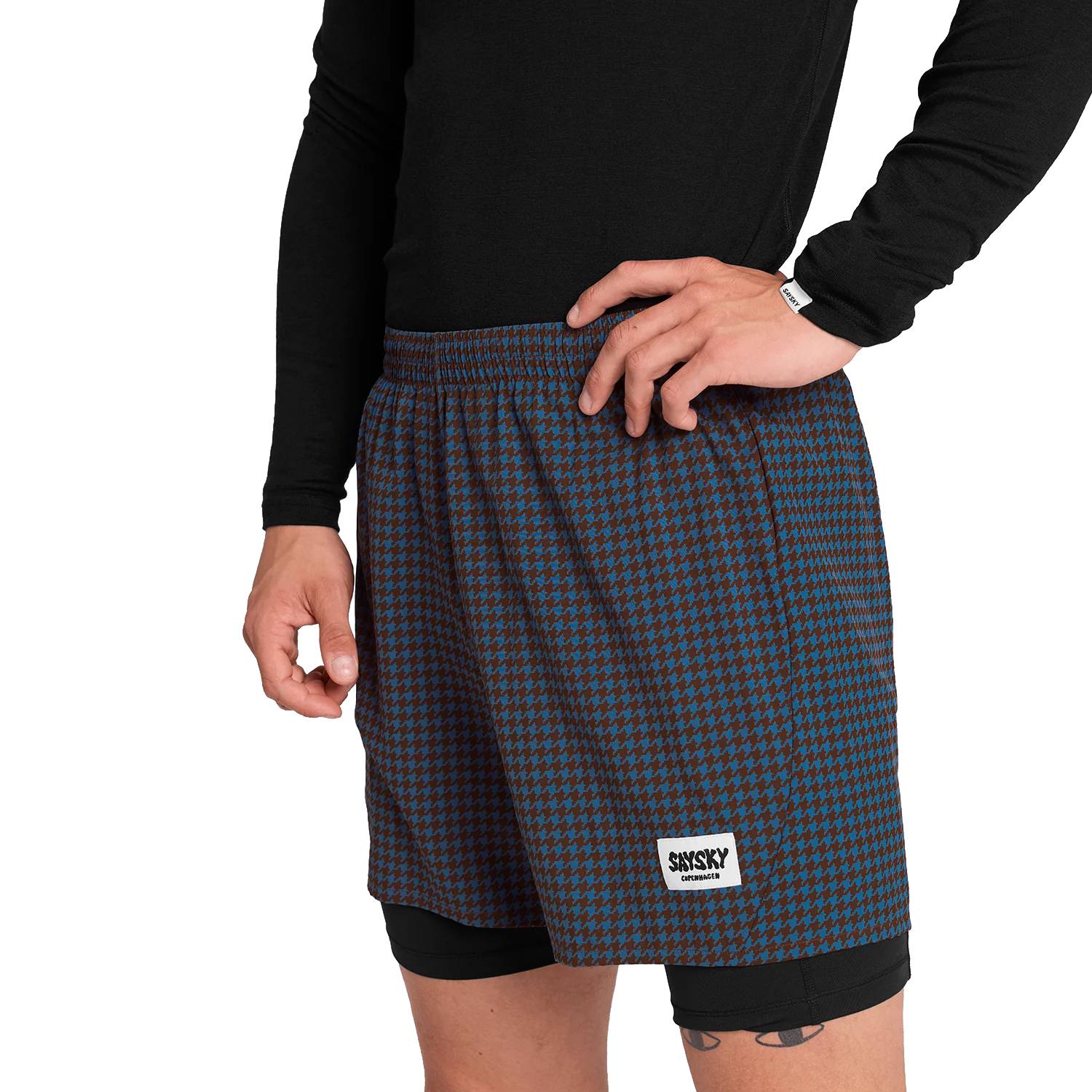 Saysky Houndstooth Pace 2 in 1 Shorts 5'', Blue AOP