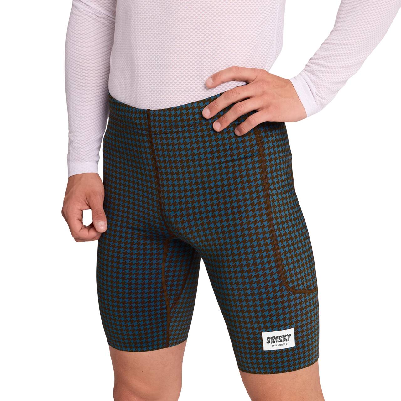 Saysky Houndstooth Combat+ Short Tights 9", Blue AOP Main image