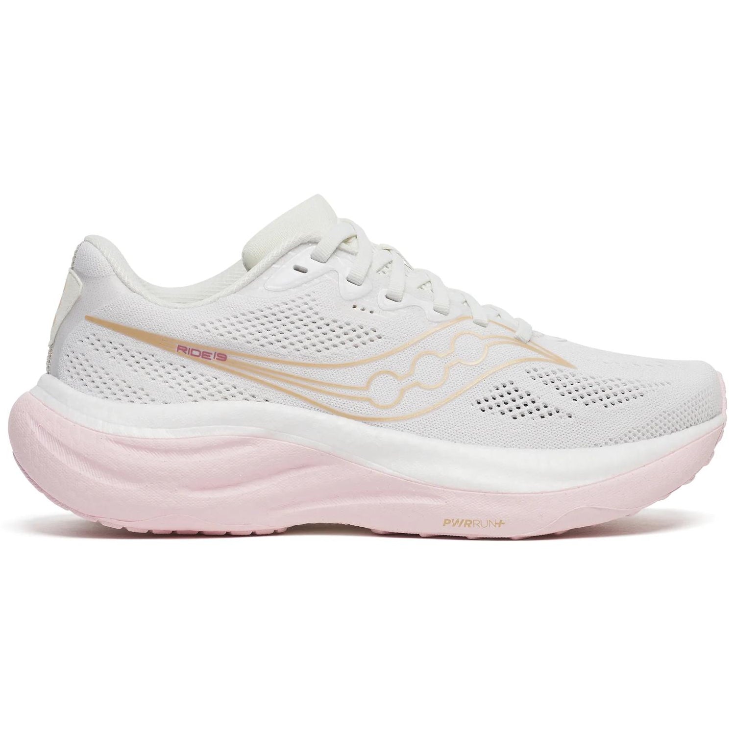 Saucony Ride 19 Women's Running Shoes, White/Silk
