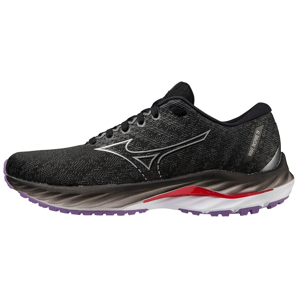 Mizuno Wave Inspire 19 Women's (D Width) Running Shoes, Black/Silver/Bittersweet Main image