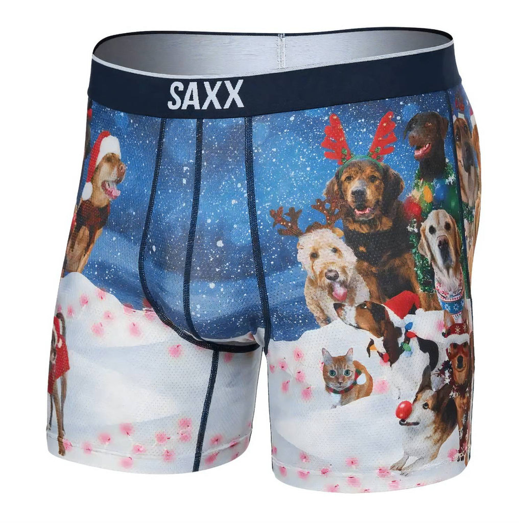 Saxx Volt Breathable Mesh Boxer Briefs, Dogs of Saxxmas/Blue