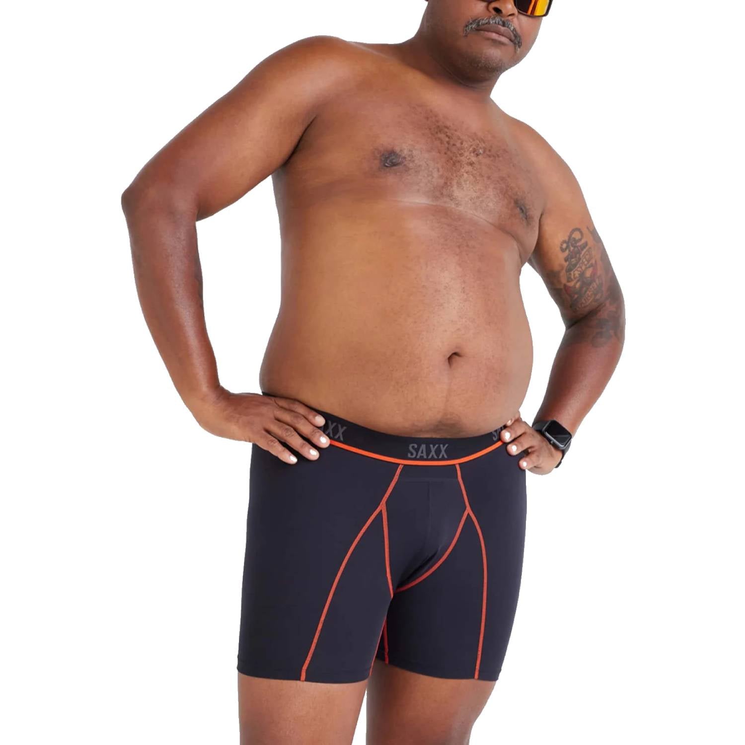 Saxx Kinetic Light Compression Mesh Boxer Briefs, Black/Vermillion