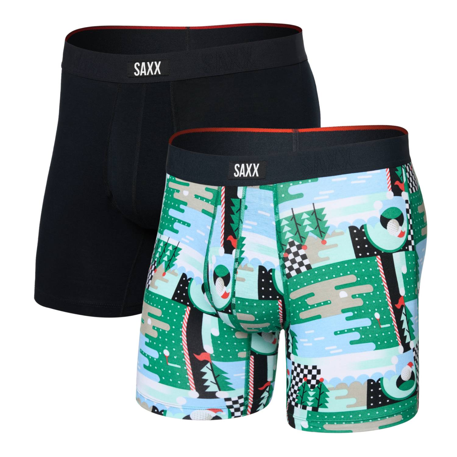 Saxx Vibe Xtra Soft Comfort 2-Pack Boxer Briefs, Geo Golf/Black