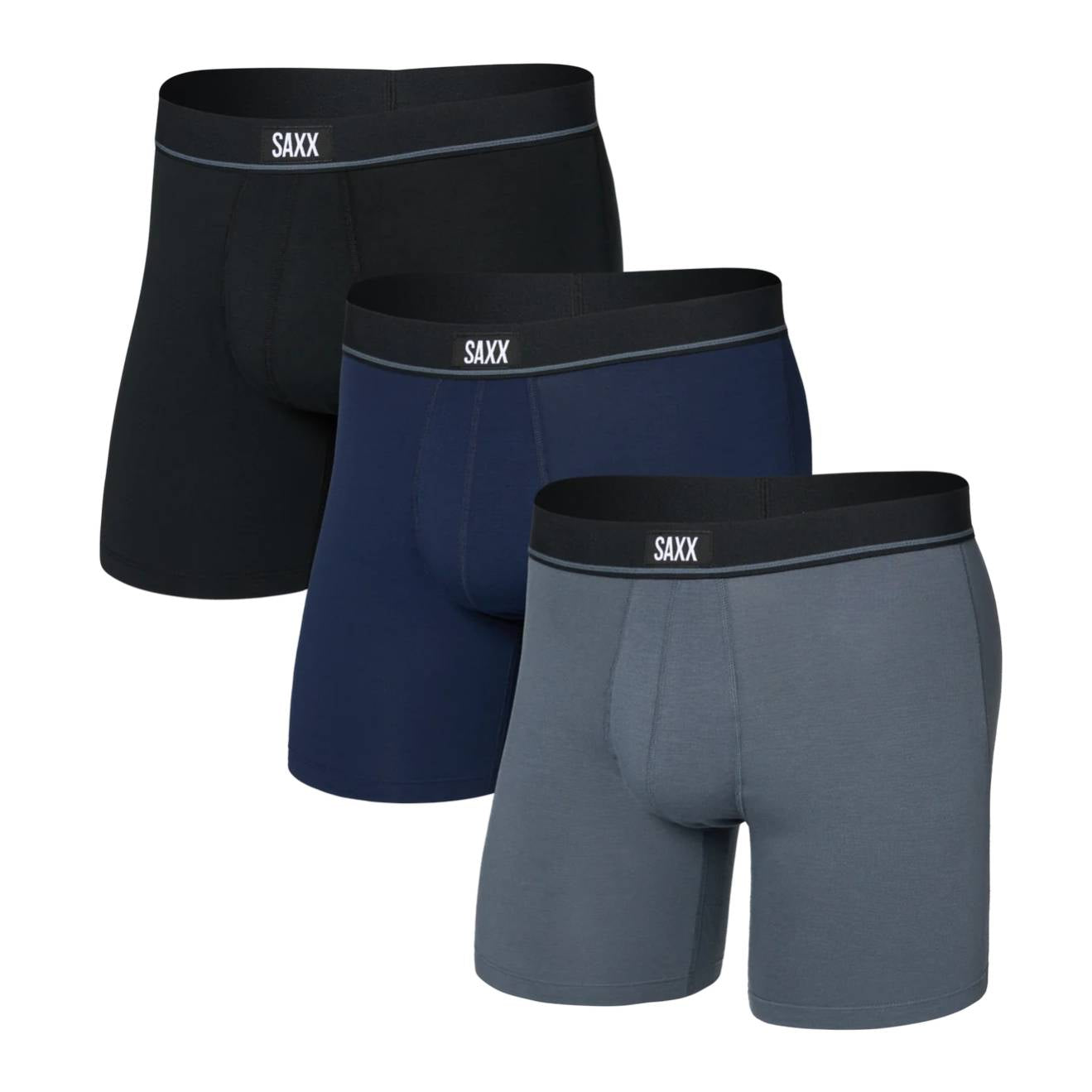 Saxx Essential Cotton 3-Pack Boxer Briefs, Black/Turbulence/Maritime Main image
