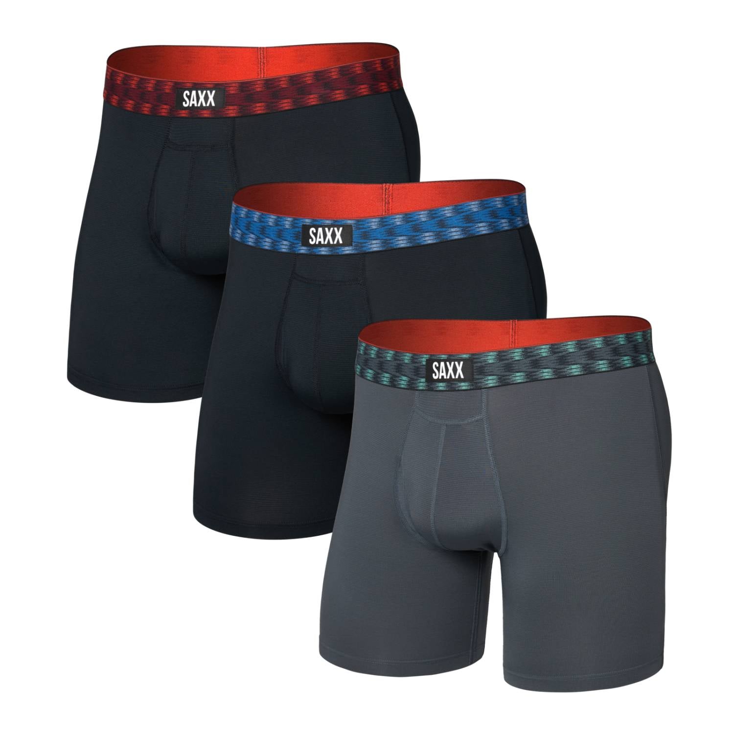 Saxx Multi Sport 3-Pack Mesh Boxer Briefs, Red/Mint/Blue Jagged WB Main image