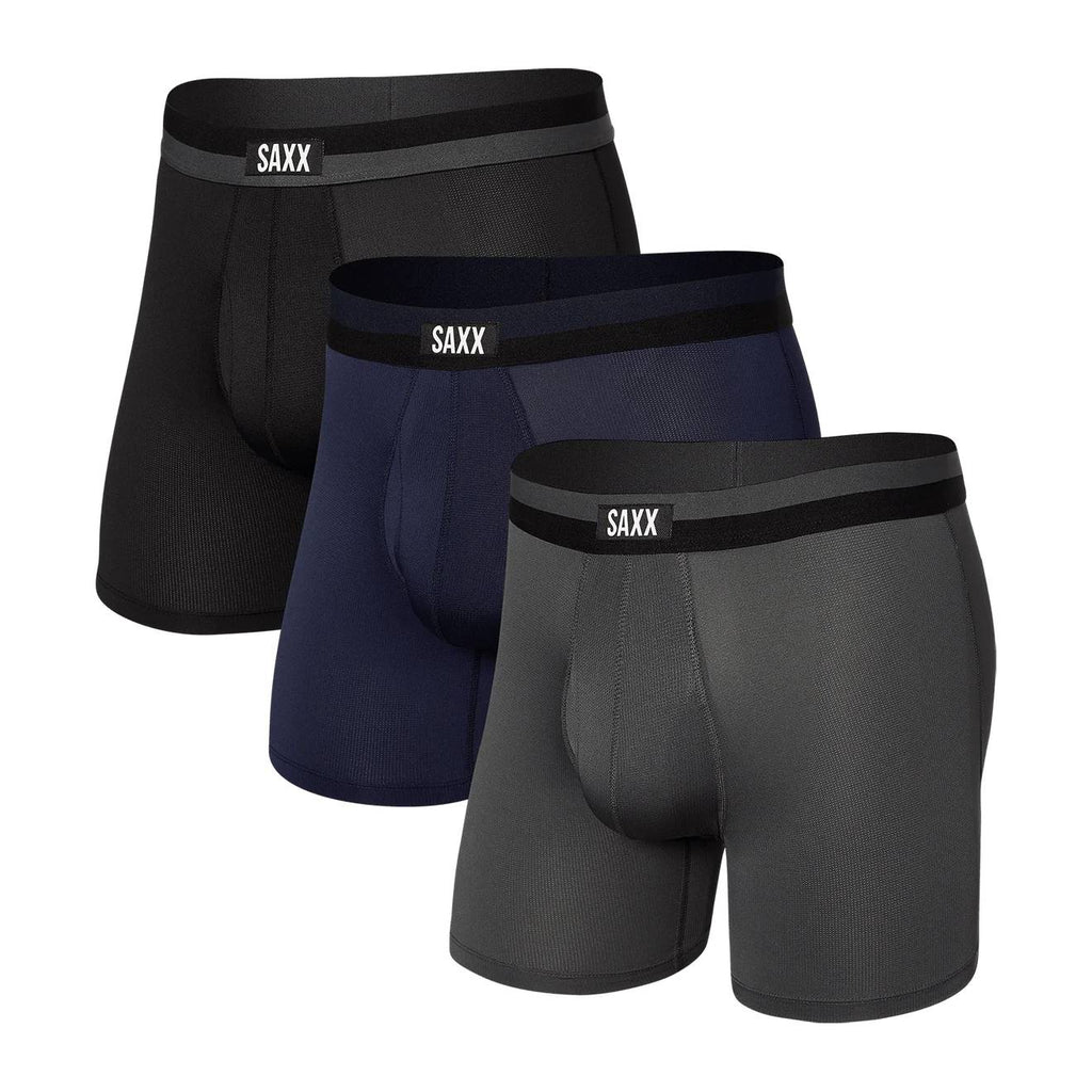 Saxx Sport Mesh 3-Pack Boxer Briefs, Black/Navy/Graphite