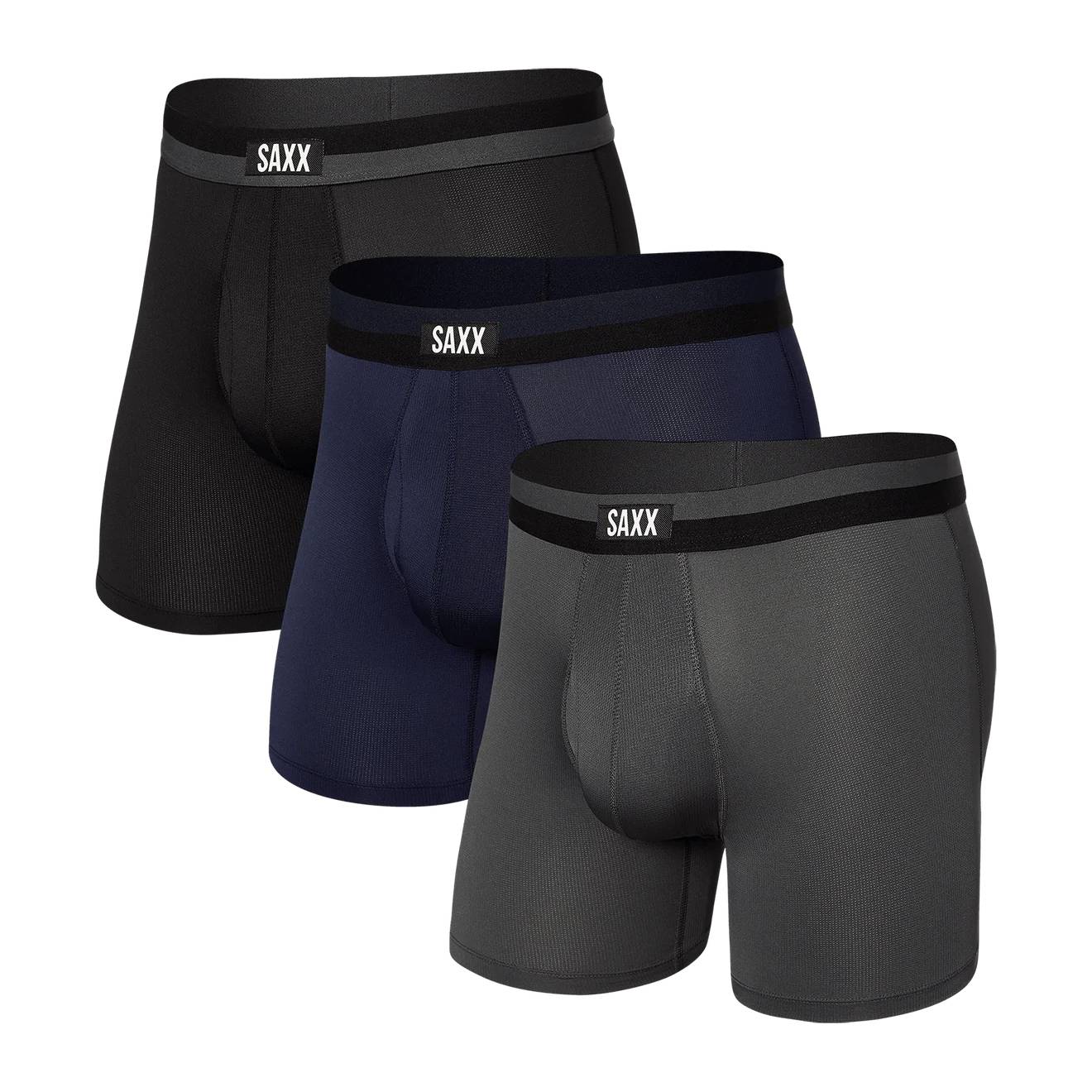 Saxx Sport Mesh 3-Pack Boxer Briefs, Black/Navy/Graphite