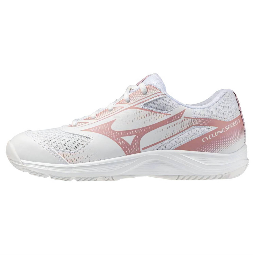 Mizuno Cyclone Speed 5 Women's Volleyball Shoes, White/Rose Elegance/Lava Falls