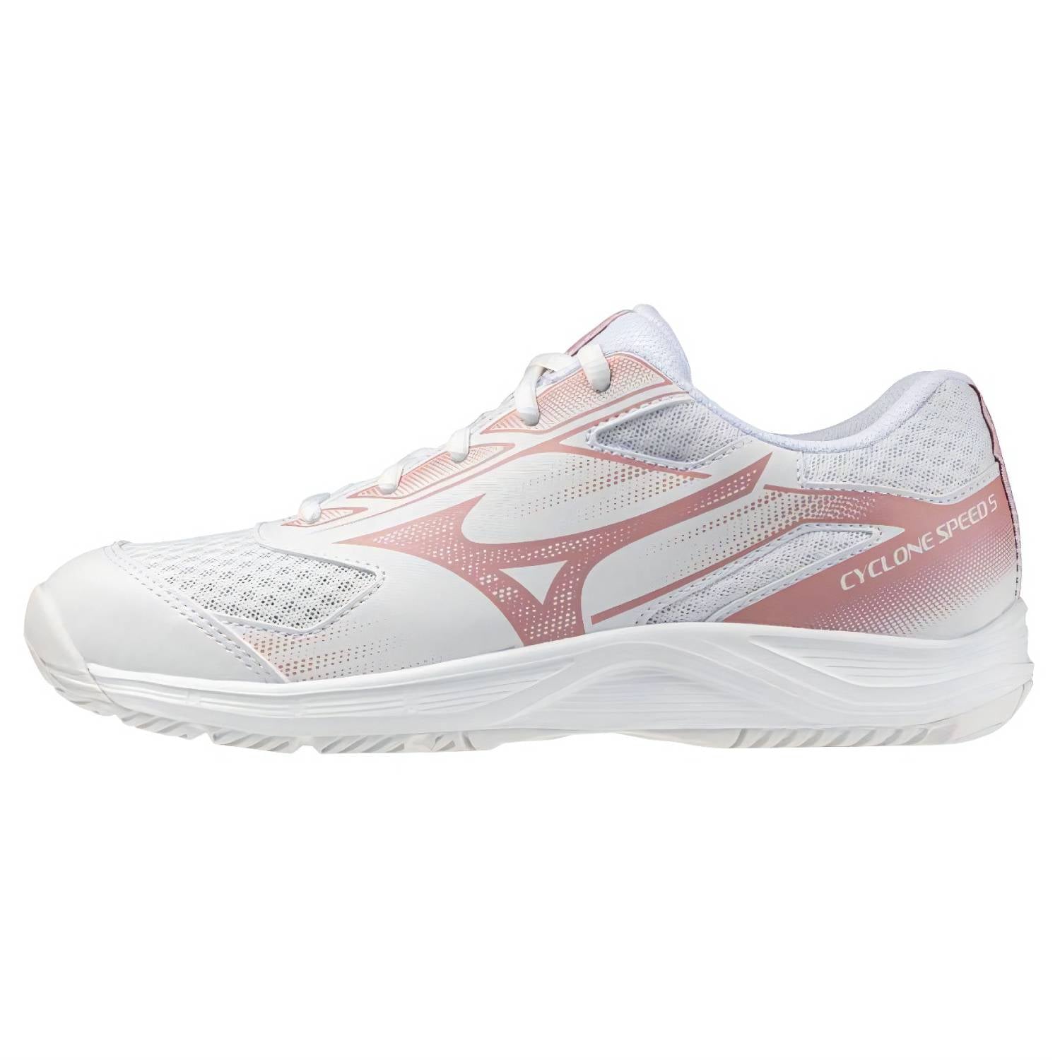 Mizuno Cyclone Speed 5 Women's Volleyball Shoes, White/Rose Elegance/Lava Falls Main image