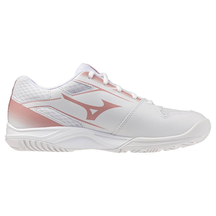Mizuno Cyclone Speed 5 Women's Volleyball Shoes, White/Rose Elegance/Lava Falls