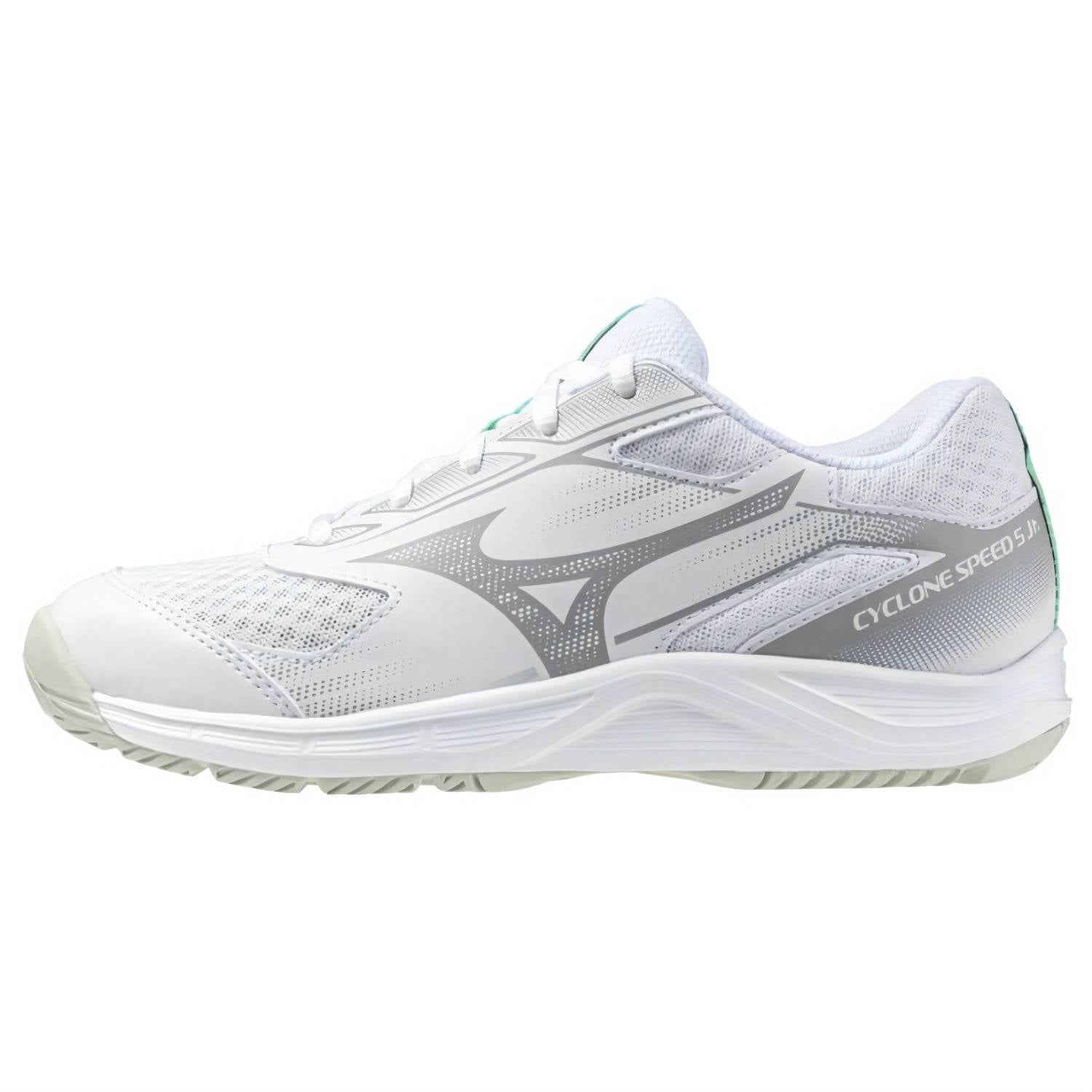 Mizuno Cyclone Speed 5 Jr Court Shoes, White/Black/Frozen Emerald
